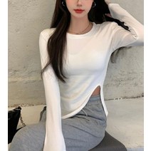 슬림 롱슬리브 사이드 슬릿 긴팔티