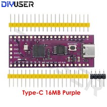 라즈베리 파이 Pico 보드 RP2040 듀얼 코어 264KB ARM 저전력 마이크로 컴퓨터 고성능 Cortex-M0 + 프로세, [06] Type-C 16MB Purple