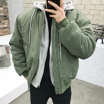 용된다 남자 겨울 탈부착 후드 패딩 오버핏 항공점퍼