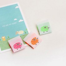 6개-끼움라벨) 아기양(3컬러) - 직조라벨 형광컬러, 형광핑크