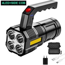 led 초강력 사냥용 써치라이트 후레쉬 4 LED + COB 손전등 강력한 서치라이트 USB 충전식 순찰 비상등 방수 토치, 유형 1C_내장 배터리