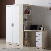 뉴그린퍼니처 모던h형책상과 이불옷장세트, 워시화이트