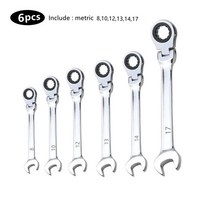 렌치 WOZOBUY 래칫 렌치 세트 미터법 8-22mm 프리미엄 크롬 바나듐 스틸 플렉스 헤드 조합 스패너 키 렌치, 02 6 PCS