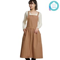 픽온해 빅사이즈 프로방스 마농 프릴 원피스 포켓 린넨 코튼 방수 앞치마, 벌리우드브라운, (Large)방수, 1개