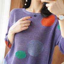 봄 여름 얇은 패션 느슨한 스웨터 반소매 O-Neck 큰 도트 니트 풀오버 캐주얼 여성 의류 점퍼 2022