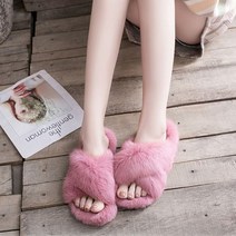 여성 토끼털 실내화 겨울 사무실 따뜻한 슬리퍼 코디