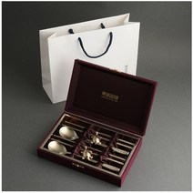 인스푼 2인용 커플 국산 티타늄 금도금 수저 선물 세트 장수십장생 골드 수저2p 젓가락2p+실크케이스+쇼핑백, 받침없음