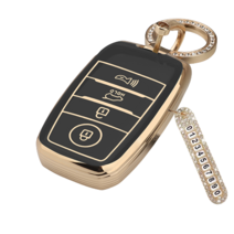 키에티 기아 A타입 4버튼 TPU 엣지 키케이스 + 큐빅번호판, 골드_블랙