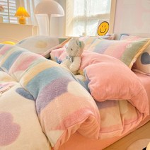 겨울 도톰하게 기모 이불솜, 레인보우 하트 핑크