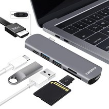 TWOPAN 6 in 1 맥북 프로 USB C 허브 어댑터 4K HDMI가 있는 타입 멀티포트 60W PD 포트 및 SD/TF 카드 리더기 24인치 아이맥 2021 14인치/1