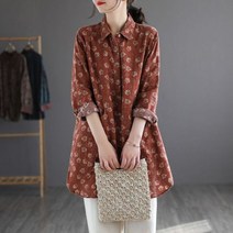 플라워 블라우스 꽃무늬 셔츠 여성 코튼 린넨 롱 봄 스타일 프린트 루즈핏 캐주얼