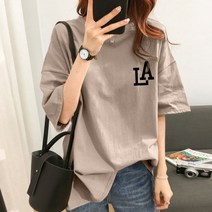 스타일아유 여성 여름 순면 LA 레터링루즈핏 반팔 티셔츠 빅사이즈 M~2XL 오버핏 반팔티 롱티 자체제작