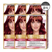 로레알파리 엑셀랑스 크림 염모제, 6.66호 밝은갈색(적빛), 6개