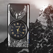 이글 프레임 쿼츠시계 LED랜턴 충전 플라즈마 라이터, 3 실버, 1개