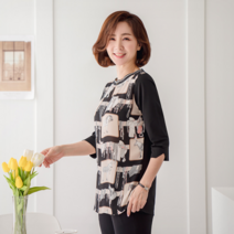 마담그레이스 BL62162 홀스 패턴 7부 블라우스(2컬러)