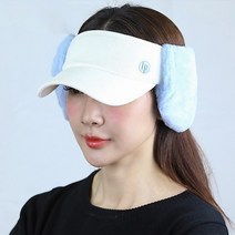 루페오 여성 골프 방한 퍼 탈부착 귀달이 리본 썬캡, 02.화이트-블루 퍼 귀달이