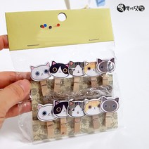 뽁뽁이닷컴 나무집게 캐릭터 나무집게 모음 - 사진걸이 장식소품, 06_캐릭터집게_고양이(화이트-10p+마끈)