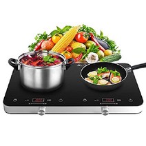 쿡트론 2구인덕션 쿡탑 버너 1800w 가열10 파워9 세팅 휴대용 전기 조리대 터치 스토브, 더블 인덕션 쿡탑 손잡이