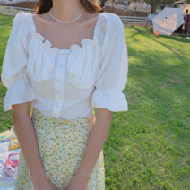 셔링 크롭 블라우스