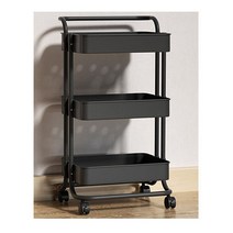 트롤리 360도 이동식 수납 바구니, 3층, 블랙