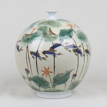 점묘 백자 작품도자기 연화어문 공 행고 24