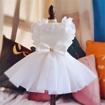 플레이스31 반려견 애견 리본 프릴 웨딩 드레스 화이트 나비