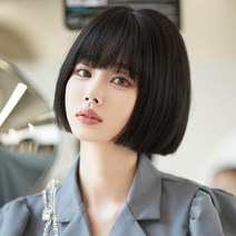 내추럴 블랙 앞머리 칼단발 단발 가발 여성, 26CM, 단일사이즈