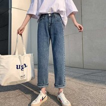 여자 일자핏 데일리 팬츠 롤업 스타일 청바지 의류