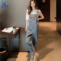 셀럽당 데님 멜빵바지 여 와이드 나시 점프슈트