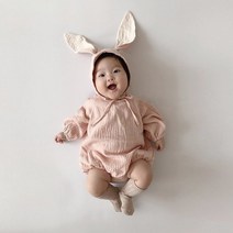 쁘띠펭귄 아기 토끼 신생아 바디슈트 + 모자