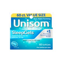 유니솜 Difenhidramina HCI 50mg 60 카운트 / Unisom Difenhidramina HCI 50mg 60 SoftGels