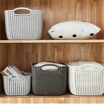 호쿠호니 빨래분류 라탄패턴햄퍼 바구니 기숙사 세탁 사각 수건통, 1개, 화이트-중