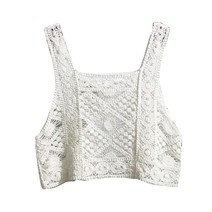 여성 빈티지 크로 셰 뜨개질 카미스 조끼 Boho Hollow Out Floral Knit Sleeveless Crop Top
