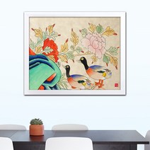 나봄갤러리 화조도 모란 5 새그림 모란그림 민화, 2.심플 화이트 액자