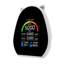 공기 공기질 측정기 알리미 가정용 5in1 대기 오염 감지기 다기능 CO2 테스터 이산화탄소 HCHO TVOC 온도 습도 디스플레이 기능 397454, WHITE