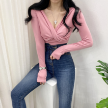 나비 랩 셔링 긴팔 티셔츠