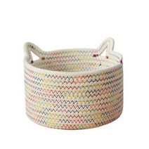 코튼 로프 스토리지 바구니 화장품 주최자 테이블 잡화 접이식 스토리지 박스 캐비닛 데스크 위커 바구니 과일 컨테이너 그릇, 24x14cm, 02 WHITE