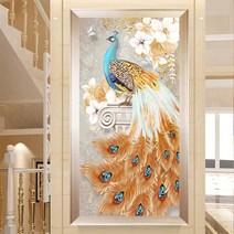 HAENGBUK 행운 공작새 보석십자수 대형 큰 사이즈 DIY 비즈 큐빅 공예, 하나, 200X100CM