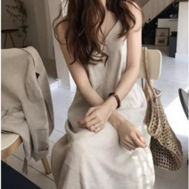 IBOY UGIRL 린넨 끈나시 롱 원피스
