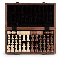 A&A 38.1cm(15인치) 나무 체스 세트 및 체커 세트 / 접이식 보드 / 7.6cm(3인치) 킹 높이 스탠튼 체스 피스 / 월넛 박스 w/월넛 & 단풍나무 상판 / 2 엑스, Walnut Box W/ Walnut Maple I
