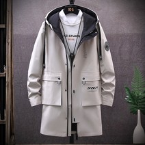 Tagi.봄가을 남성 후드 롱코트 빅사이즈 트렌치코트 아우터