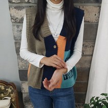 상상그이상 여성용 빈티지 4도 배색 조끼 가디건 부드러운 찰떡 폴라 따뜻한 코디세트 도톰한 구김없는 가성비 좋은 바람막이 자수니트 오픈형 베스트 가볍게 입기 좋은 레이어드 조끼