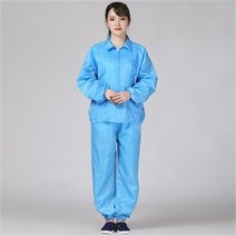 Ogfaour 여름작업복상의 제전분체복 화이트지퍼 쇼트 워크 가을 방진복 무진복 제전복 정전기 방지, 블루 세트_L, 1개