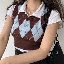 니트조끼 퀼팅 베스트 여성의류 봄 여름 브이넥 숏 클래식 학원 무드 외 2719164275, L
