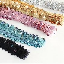 폭2cm 스팽글 스판 리본 길이90cm, 실버, 1개