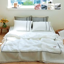 [국산] 리빙캐슬 여름 뱀부 라인 항균 대나무 시어서커 아사 60수 누비 차렵 이불, 화이트, 누비이불 + 패드 + 베개커버