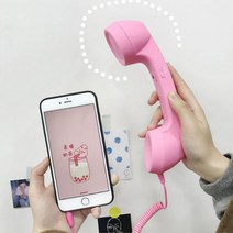 전화기 이어폰 스피커 마이크 소품 송수화기 특이한, 수화기(핑크+아이폰 어댑터)