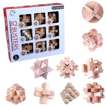 SanBeans 새로운 디자인 IQ 두뇌 티저 Kong Ming Lock 3D 나무 연동 Burr 퍼즐 게임 장난감(Wood), Wood