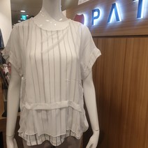 PAT [동아쇼핑] 주력 - 여성스러운 쉬폰 덧장 스트라이프 블라우스 티셔츠 QF45306-111