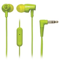 소닉 헤드셋 Audio-Technica SonicFuel 유선 3.5mm 인이어 인라인 마이크 및 제어 헤드폰, Lime Green